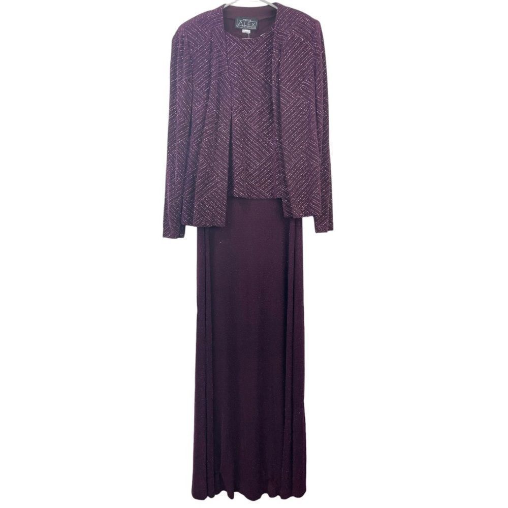 ALEX EVENINGS Two Piece 2pc Dress & Jacket Set Size 10 Petite 10P Sparkly